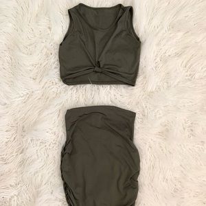 Olive crop top and pencil skirt set
